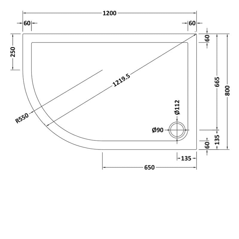 Offset Quad Shower Tray LH 1200 x 800mm