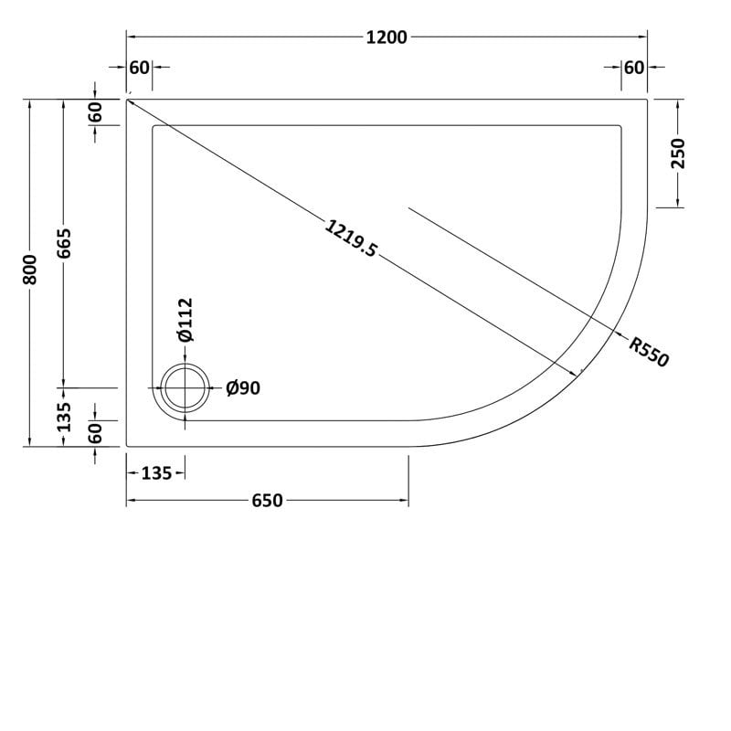 Offset Quad Shower Tray RH 1200 x 800mm