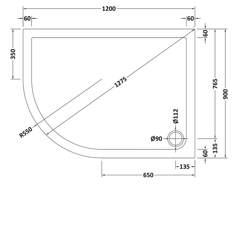 Offset Quad Shower Tray LH 1200 x 900mm