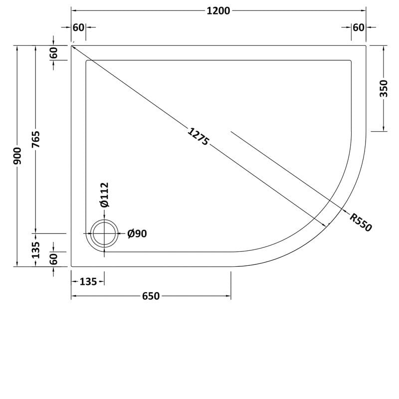 Offset Quad Shower Tray RH 1200 x 900mm