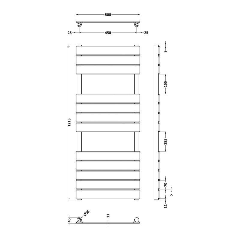 Crawford Piazza Flat Panel Heated Towel Rail 1213mm H x 500mm W - Brushed Brass