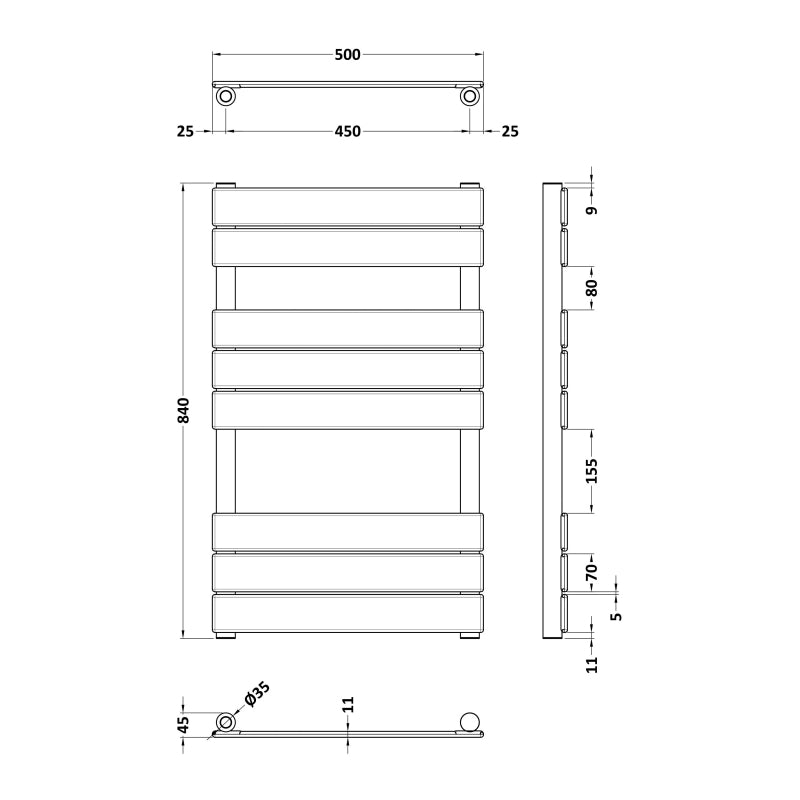 Crawford Piazza Flat Panel Heated Towel Rail 840mm H x 500mm W - Brushed Brass