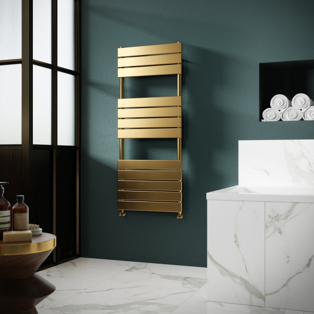 Crawford Piazza Flat Panel Heated Towel Rail 1213mm H x 500mm W - Brushed Brass