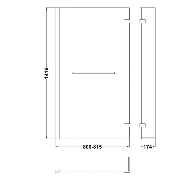 Crawford Pacific L-Shaped Fixed Bath Screen with Hinged End Panel and Towel Bar 1416mm H x 815mm W - 6mm Glass