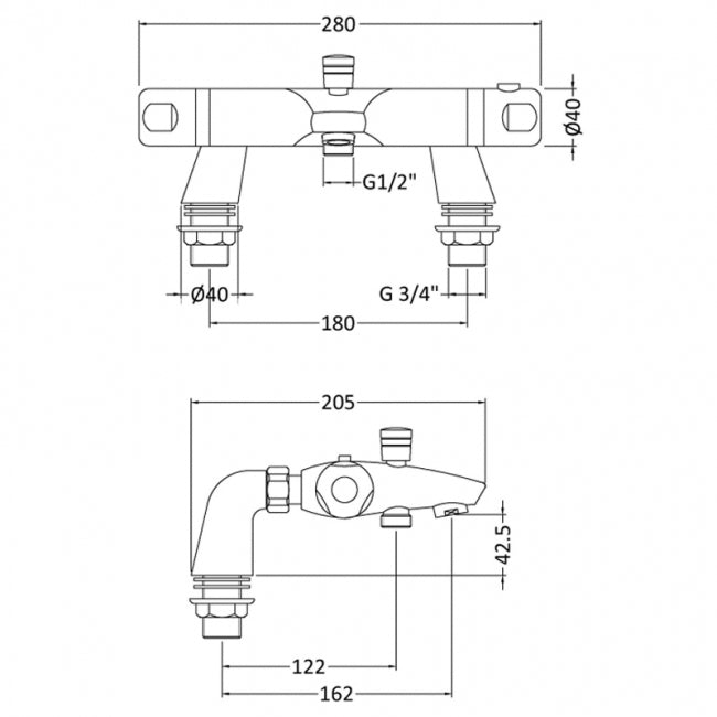 Crawford Reef Thermostatic Bath Shower Mixer Tap - Chrome