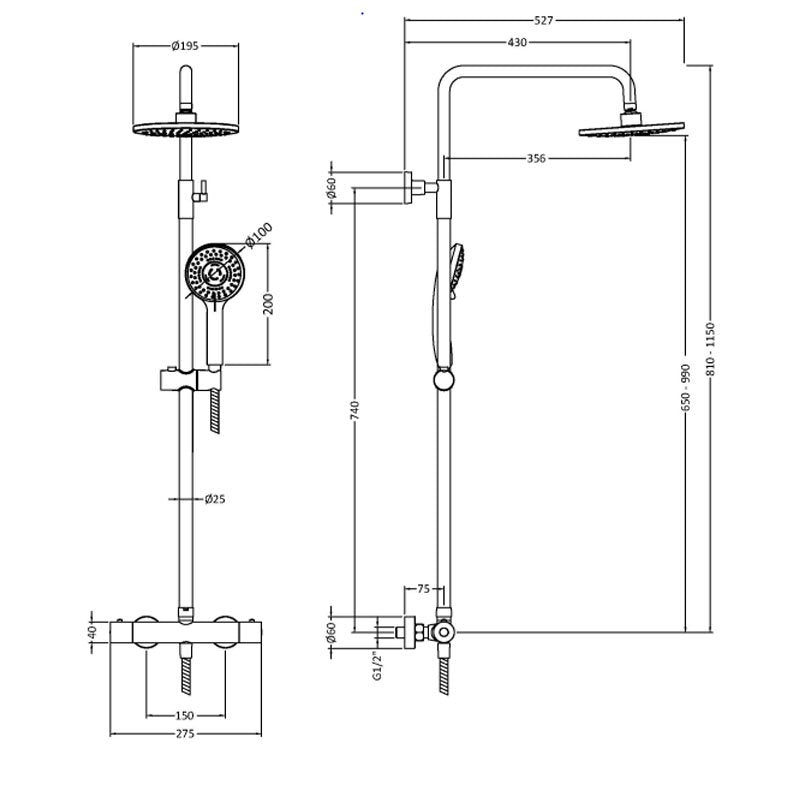 Crawford Round Bar Mixer Shower with Shower Kit and Fixed Head