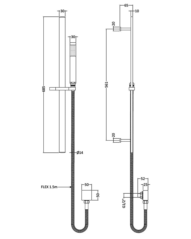 Crawford Windon Square Slider Rail Shower Kit with Outlet Elbow - Brushed Brass