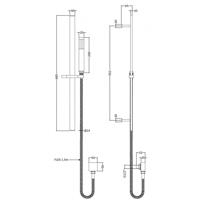 Crawford Square Slider Rail Shower Kit with Outlet Elbow - Brushed Bronze