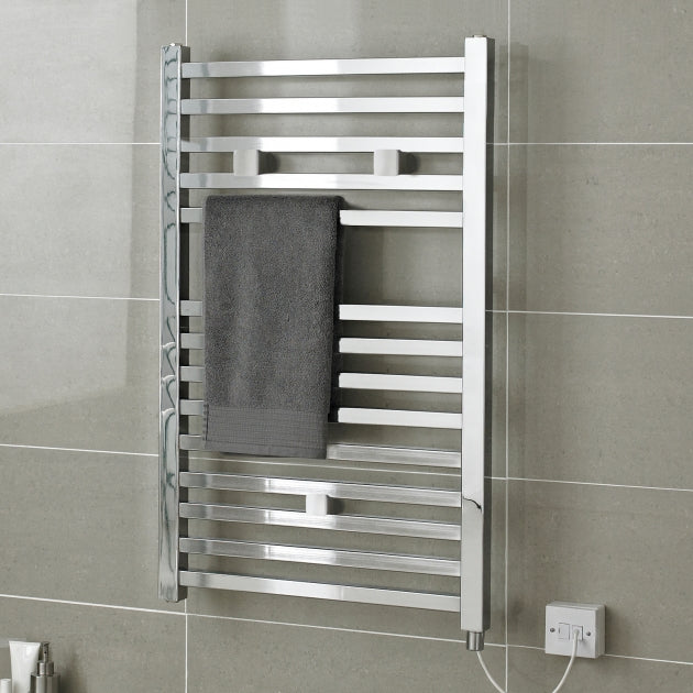 Crawford Square Bar Electric Towel Rail 1100mm H x 500mm W - Chrome