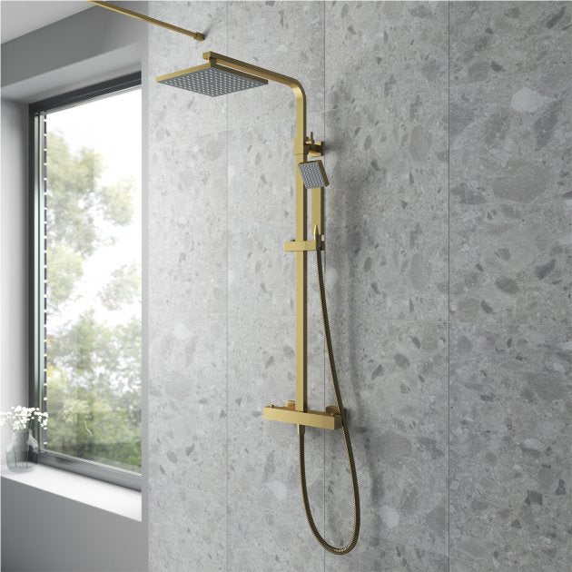 Crawford Square Bar Mixer Shower with Shower Kit and Fixed Head - Brushed Brass