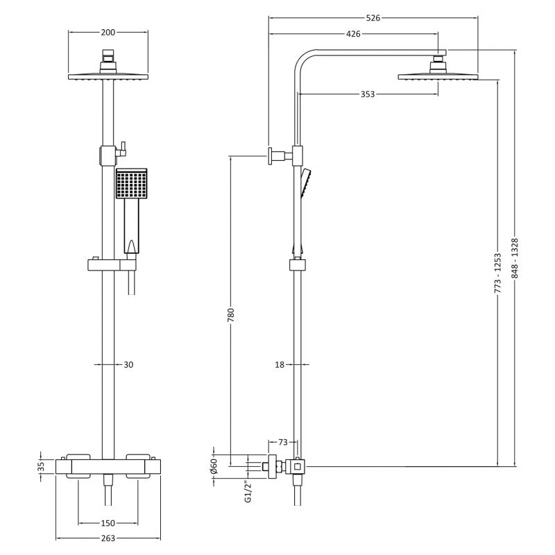 Crawford Square Bar Mixer Shower with Shower Kit and Fixed Head - Brushed Brass