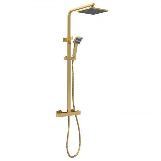 Crawford Square Bar Mixer Shower with Shower Kit and Fixed Head - Brushed Brass