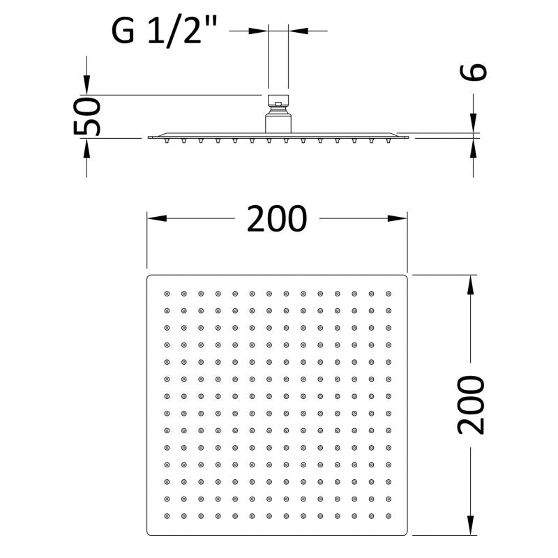 Crawford Windon Square Fixed Shower Head 200mm x 200mm - Brushed Pewter