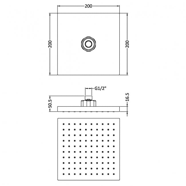 Crawford Square Fixed Shower Head 200mm x 200mm - Chrome