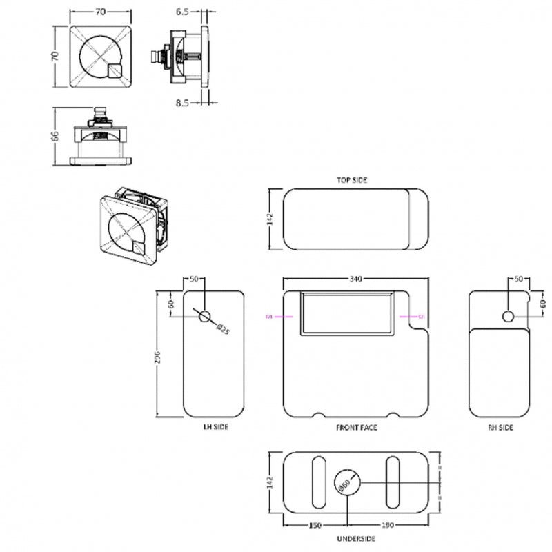 Crawford Universal Access Dual Flush Concealed WC Cistern with Black Flush Plate - White