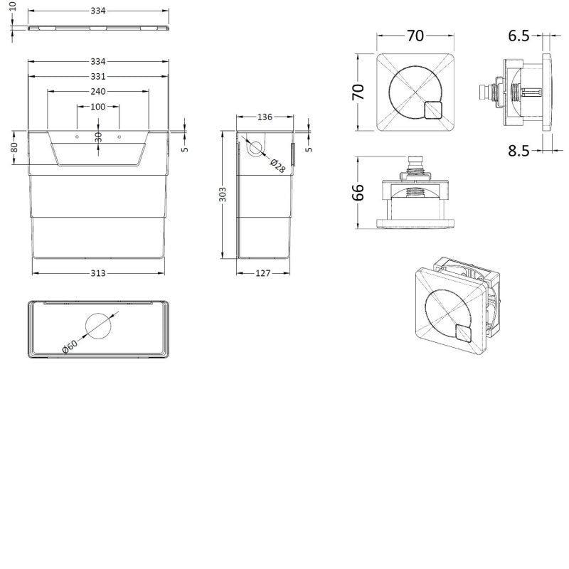 Crawford Universal Access Dual Flush Concealed WC Cistern with Brushed Pewter Flush Plate - White