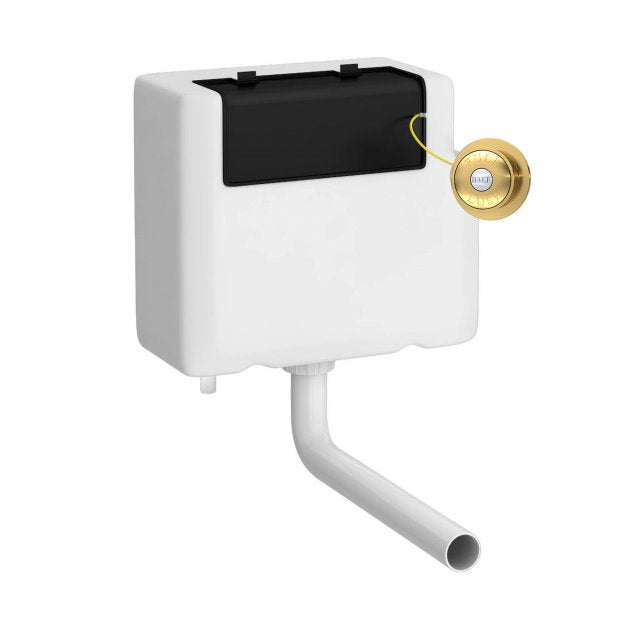 Crawford Universal Access Concealed Toilet Cistern with Traditional Brushed Brass Flush Plate