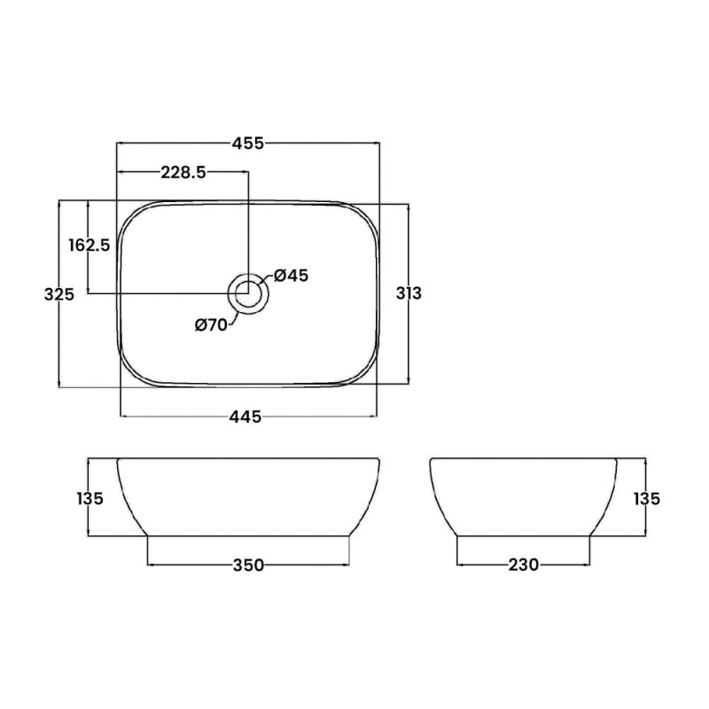 Crawford Vessel Square Sit-On Countertop Basin 455mm Wide - Matt Black