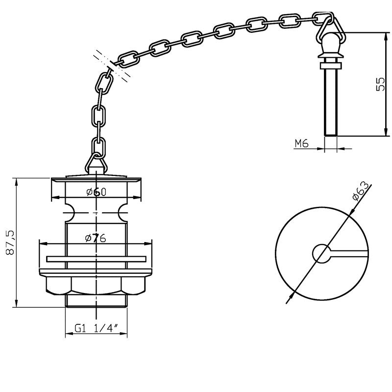 Crawford Basin Waste with Brass Plug and Link Chain Chrome - Slotted