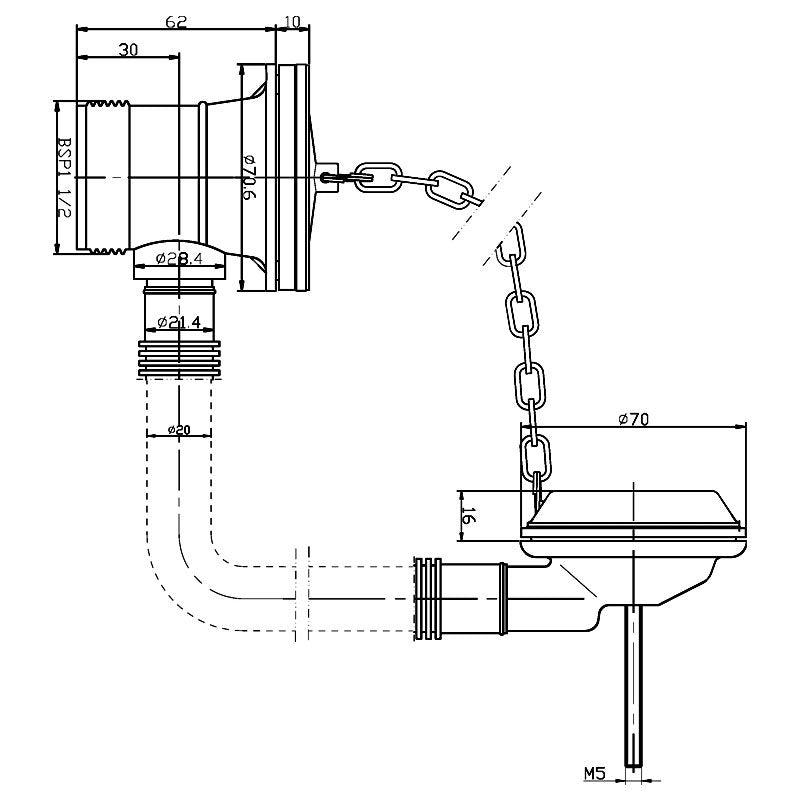 Crawford Extended Retainer Bath Waste and Overflow - Chrome