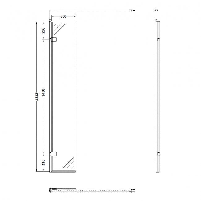 300x1850mm Wetroom Swing Screen