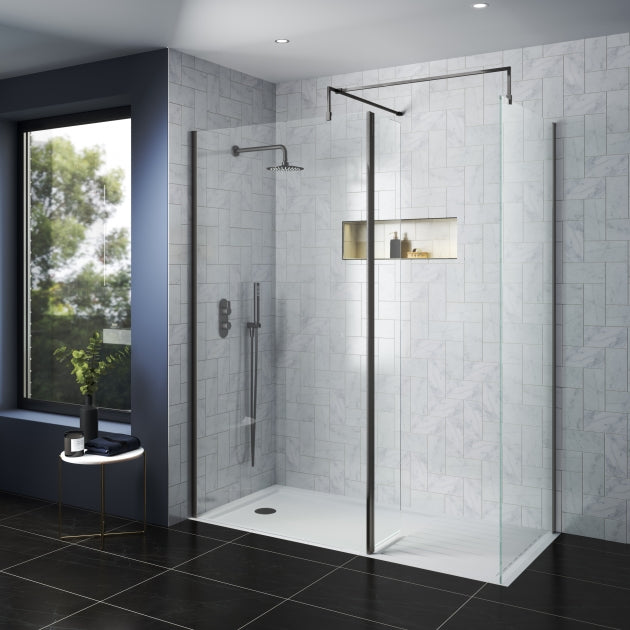 Wetroom Screen 700x1850x8mm - Brushed Pewter