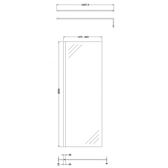 Wetroom Screen 700x1850x8mm - Brushed Pewter