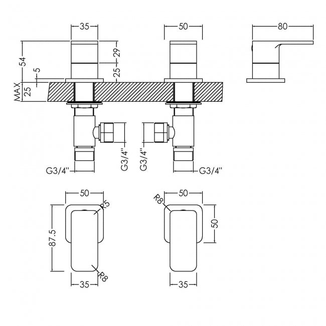 Crawford Windon Side Valves Deck Mounted - Chrome