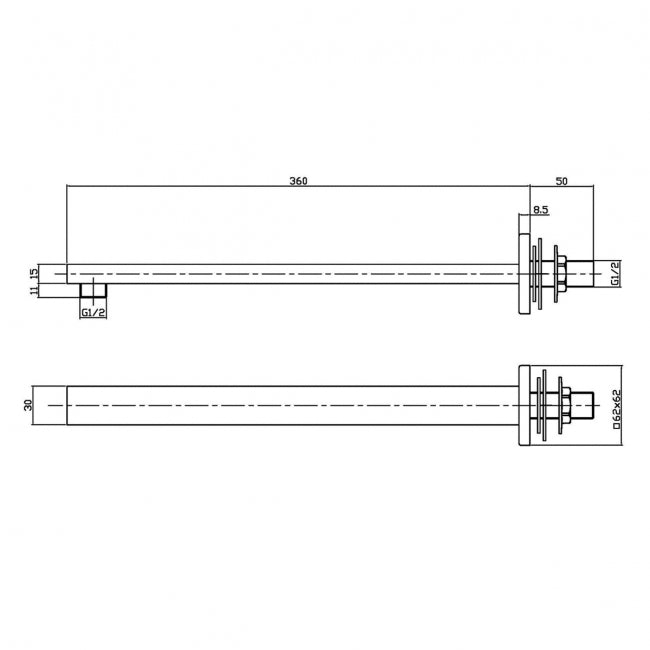 Crawford Windon Rectangular Wall Mounted Shower Arm 410mm Length - Brushed Brass