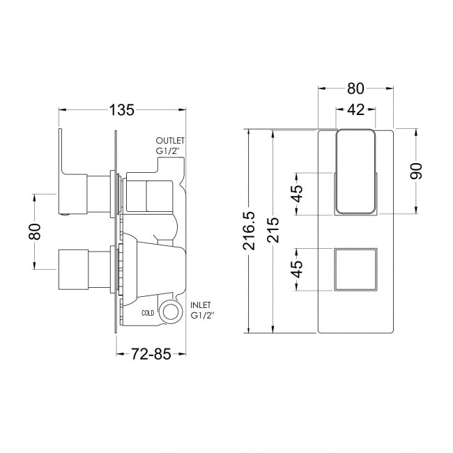 Crawford Windon Twin Square Thermostatic Concealed Shower Valve - Brushed Bronze