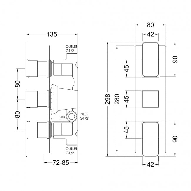 Crawford Windon Thermostatic Concealed Shower Valve Triple Handle - Brushed Bronze