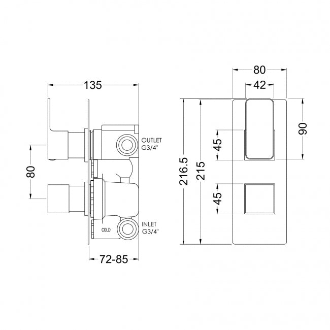 Crawford Windon Twin Square Thermostatic Concealed Shower Valve with Diverter - Brushed Bronze