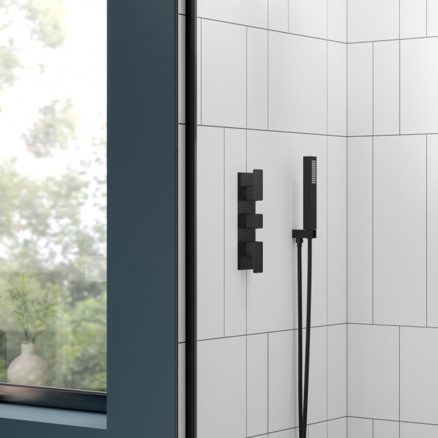 Crawford Windon Thermostatic Concealed Shower Valve with Diverter Triple Handle - Matt Black