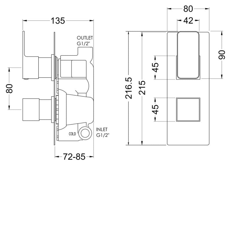 Crawford Windon Thermostatic Concealed Shower Valve with Diverter Dual Handle - Brushed Pewter