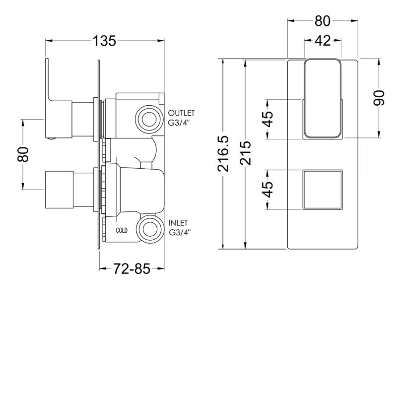 Crawford Windon Thermostatic Concealed Shower Valve with Diverter Dual Handle - Brushed Brass