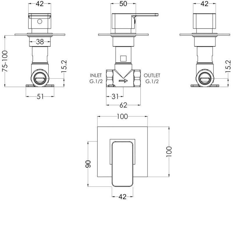 Crawford Windon Square Concealed Stop Tap Shower Valve