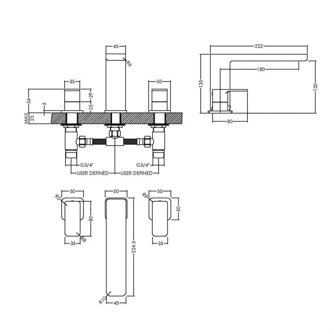 Crawford Windon 3-Hole Deck Mounted Bath Filler Tap