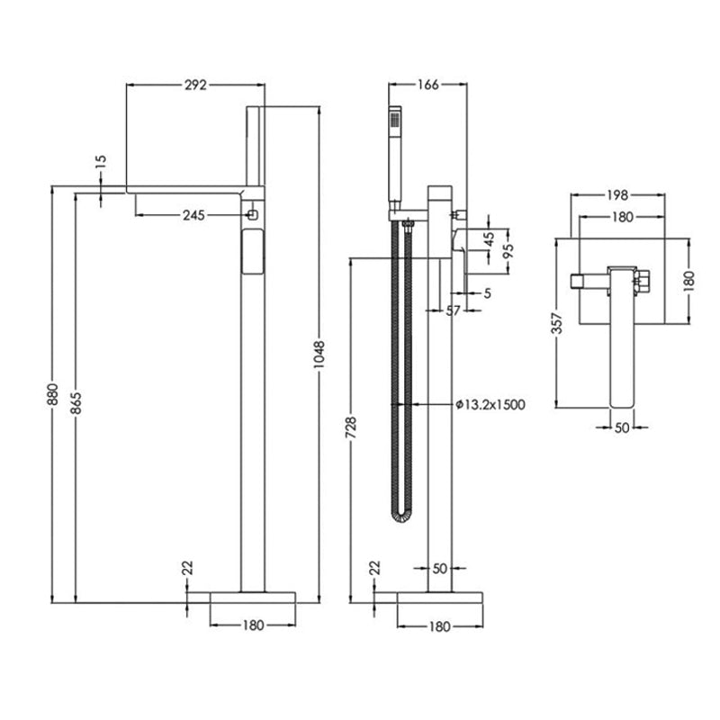 Crawford Windon Freestanding Bath Shower Mixer Tap with Shower Kit - Matt Black