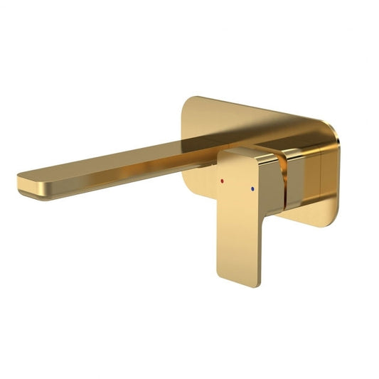 Crawford Windon 2-Hole Wall Mounted Basin Mixer Tap with Plate - Brushed Brass