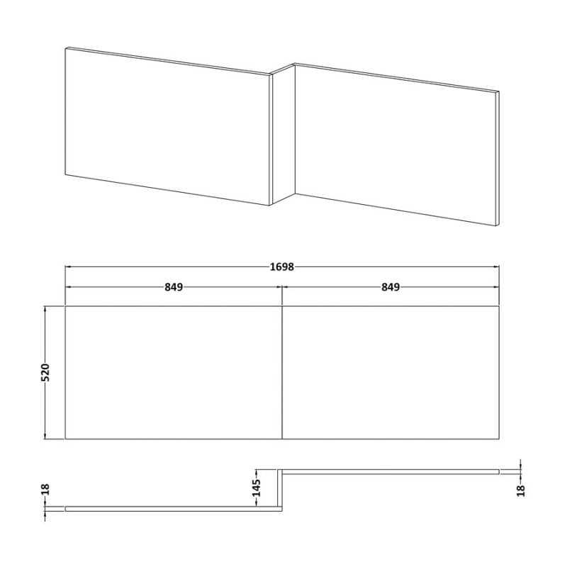 1700mm Square Shower Bath Front Panel