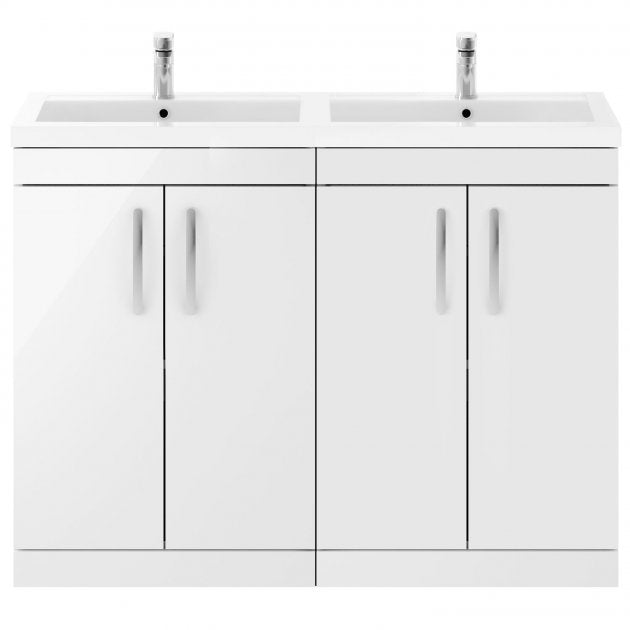 Crawford Athena Floor Standing 4-Door Vanity Unit with Double Basin 1200mm Wide - Gloss White