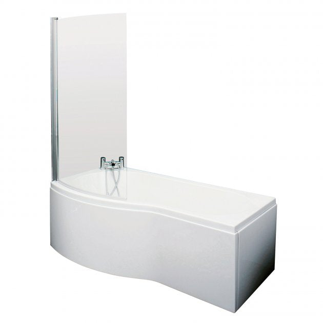 Crawford B-Shaped Shower Bath with Front Panel and Screen 1500mm x 735mm/800mm Left Handed - Acrylic (inc Leg Set)