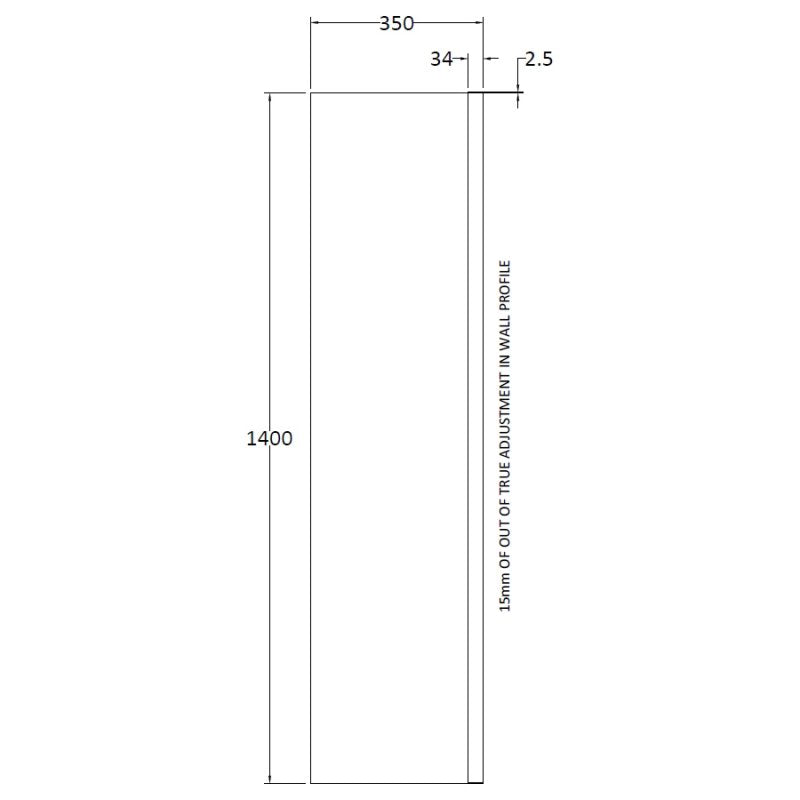 Crawford Pacific Square Fixed Bath Screen 1400mm H x 350mm W - 6mm Glass