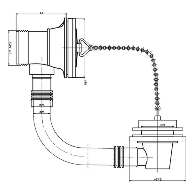 Crawford Contract Bath Waste with Overflow Brass Plug & Chain Chrome