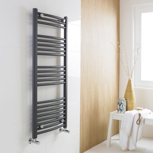 Crawford Curved Heated Towel Rail 1150mm H x 500mm W - Anthracite