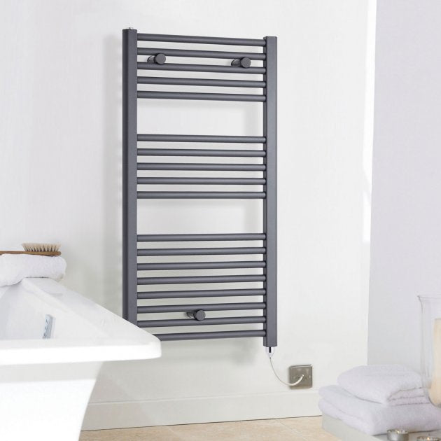 Crawford Round Bar Electric Heated Towel Rail 800mm H x 500mm W - Anthracite