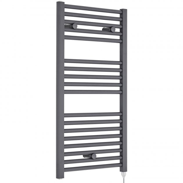 Crawford Round Bar Electric Heated Towel Rail 920mm H x 480mm W - Anthracite