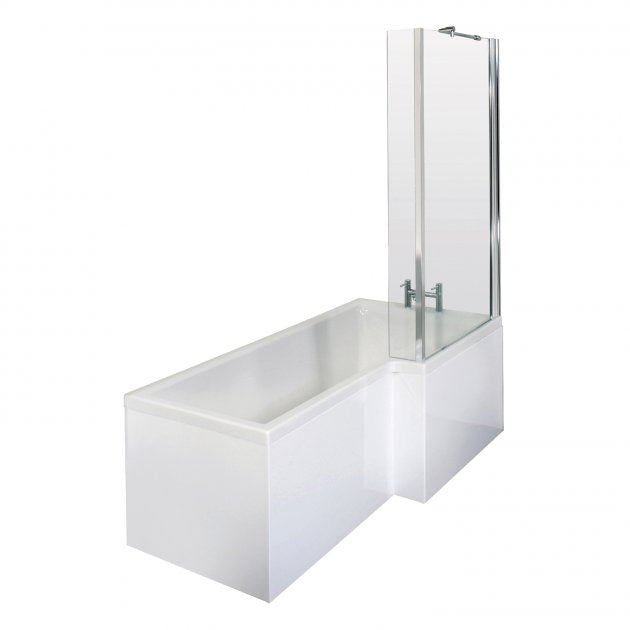 Crawford Square L-Shaped Shower Bath with Front Panel and Screen 1500mm x 700mm/850mm - Right Handed