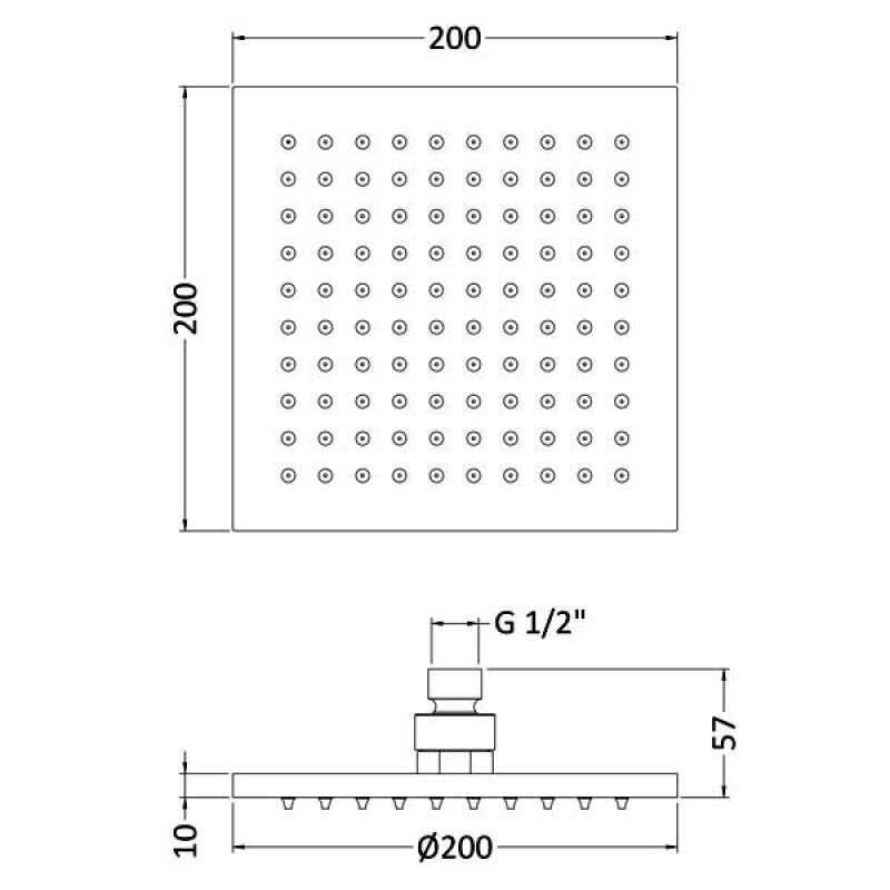 Crawford LED Square Fixed Shower Head 200mm x 200mm - Chrome