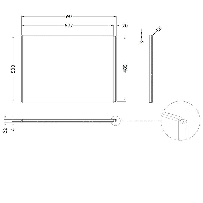 Crawford Acrylic Square Bath End Panel 500mm H x 700mm W - White